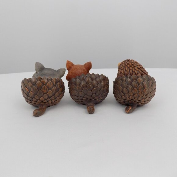 Set of 3 Ashland Acorn Animal Figurine Fall Heirloom Harvest Racoon Fox Hedgehog - Picture 3 of 9